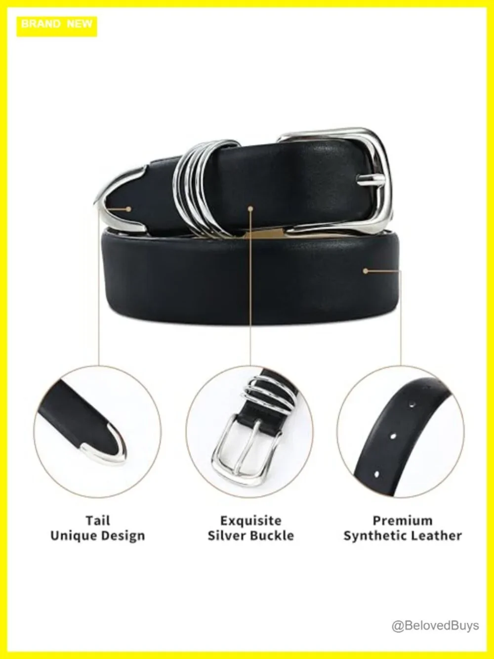 Women's Faux Leather Belt with Metal Silver Buckle Fashion Waist Belt
